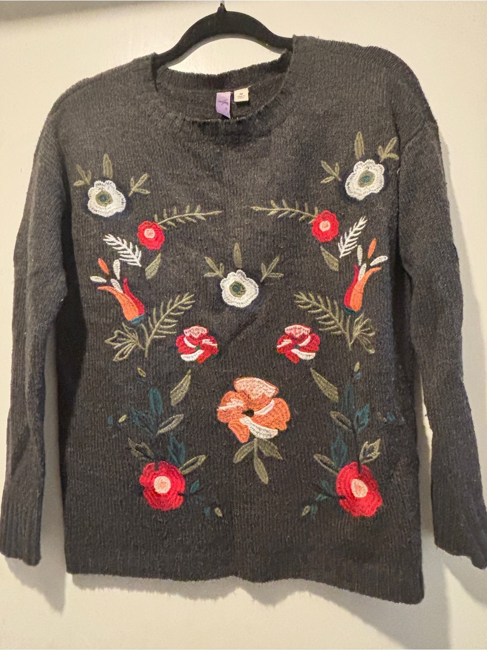 Alyx Charcoal Embroidered Floral Crewneck Sweater